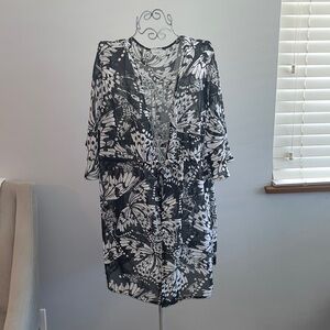 Contour, one size fits all black and white butterfly prints, tie waist, cover at